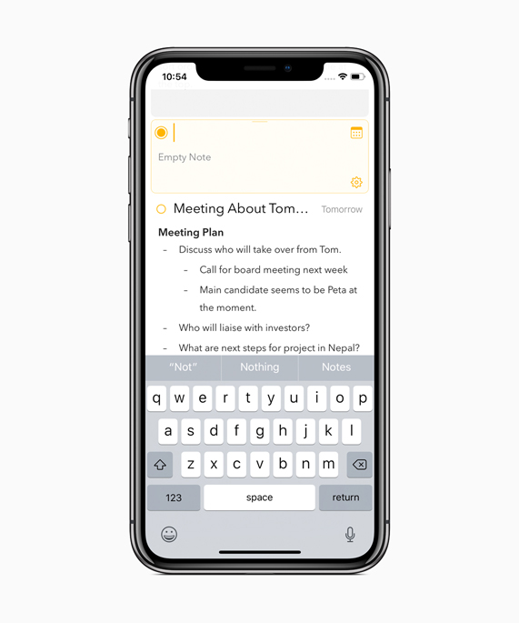 iPhone X, not alma yazılımı Agenda’nın ekran görüntüsünü gösteriyor
