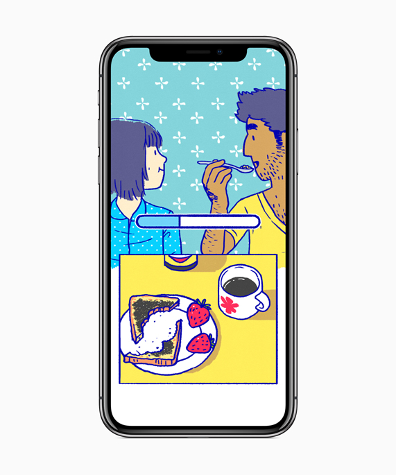 iPhone X, Florence’ta birlikte kahvaltı yapan bir çift animasyon karakterini gösteriyor