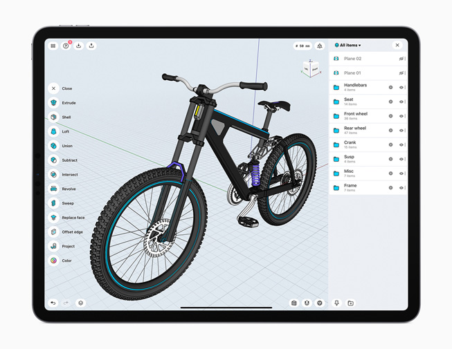 iPad Pro에서 보는 Shapr 3D 앱.