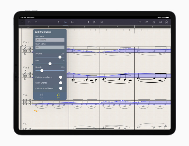 iPad Pro에서 보는 StaffPad 앱.