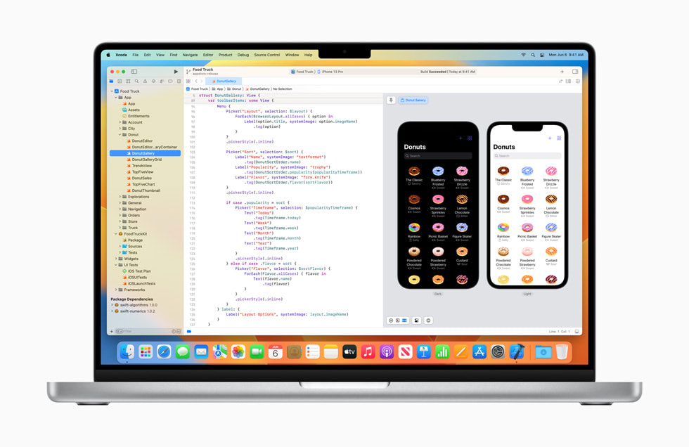 MacBook Pro’da SwiftUI kodlama dili gösteriliyor.