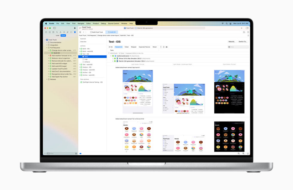MacBook Pro’da Xcode Cloud gösteriliyor.