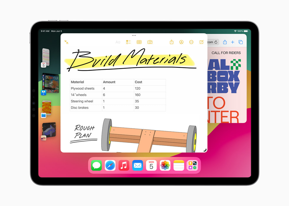 Un iPad Pro muestra cinco ventanas abiertas.