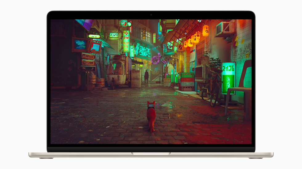 Na displeji 15palcového MacBooku Air je vyobrazena hra.