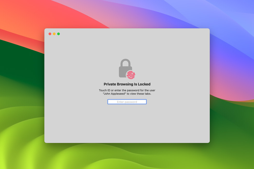 Ekranda kilitli bir Safari penceresi görünüyor ve sekmelerin görüntülenebilmesi için Touch ID veya parola isteniyor.