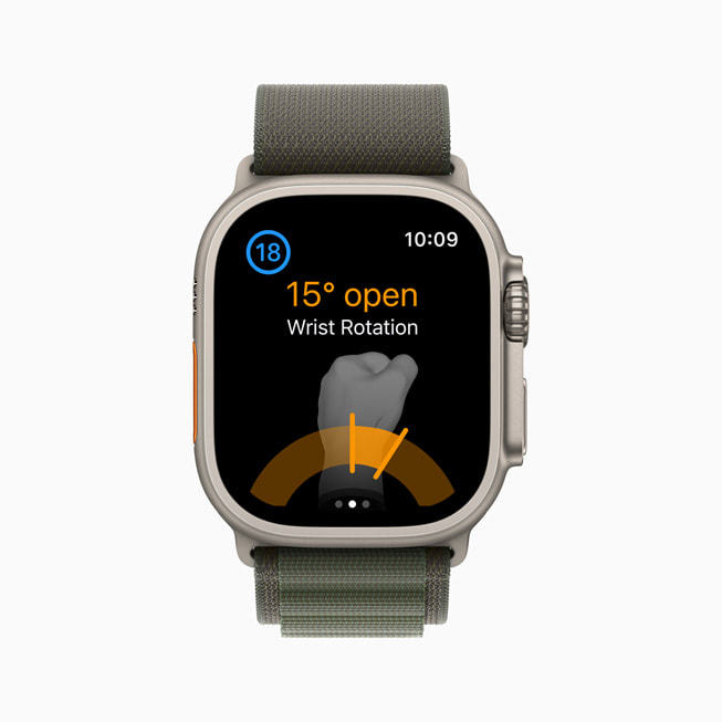 Apple Watch Ultra’daki Golfshot uygulamasında bileğin dönme hareketini gösteriliyor.