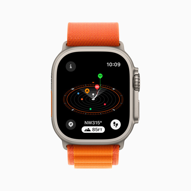 Apple Watch Ultra’da Son Hücresel Bağlantı Ara Noktası ve Son Acil Durum Araması Ara Noktası gösteriliyor.