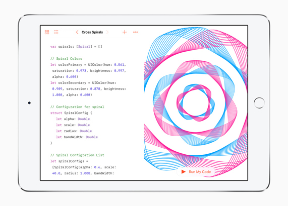 iPad Pro ekranın Swift kodlama örneği gösteriliyor.