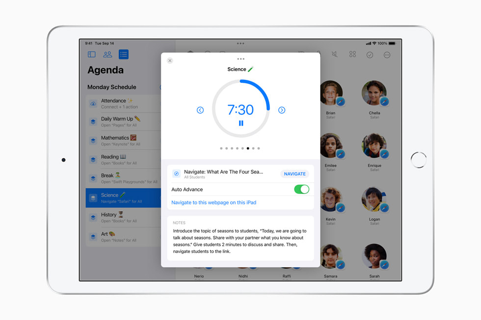 TKTK iPad’de gösterilen, Apple’ın Sınıf uygulamasındaki yeni gündemler özelliği.