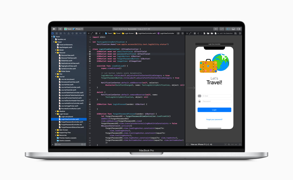 MacBook Pro 화면 속 Xcode의 모습.