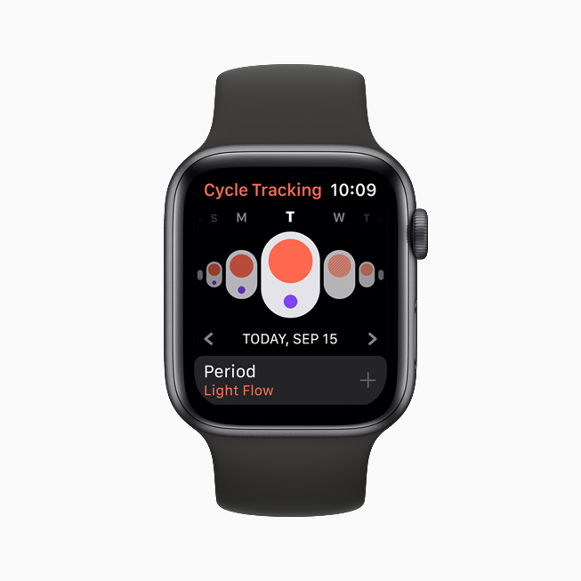 Apple Watch’ta Döngü İzleme uygulaması gösteriliyor.