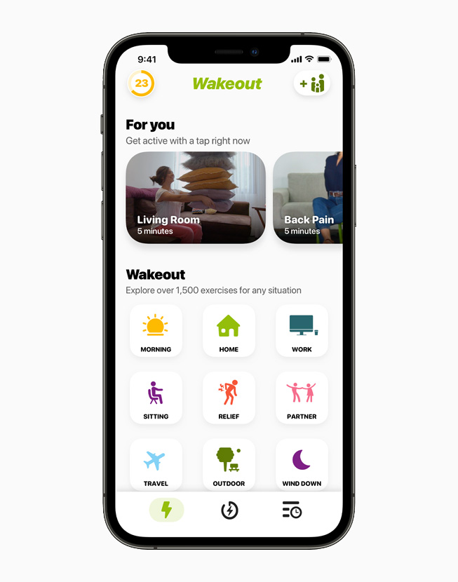 Wakeout!iPhone 12 Pro 上正在顯示這個 app。