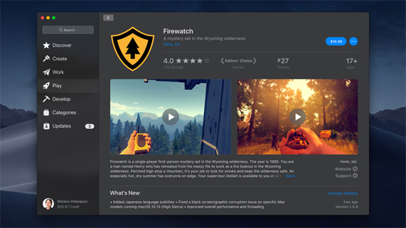 Screenshot of the Firewatch app on the new Mac Store