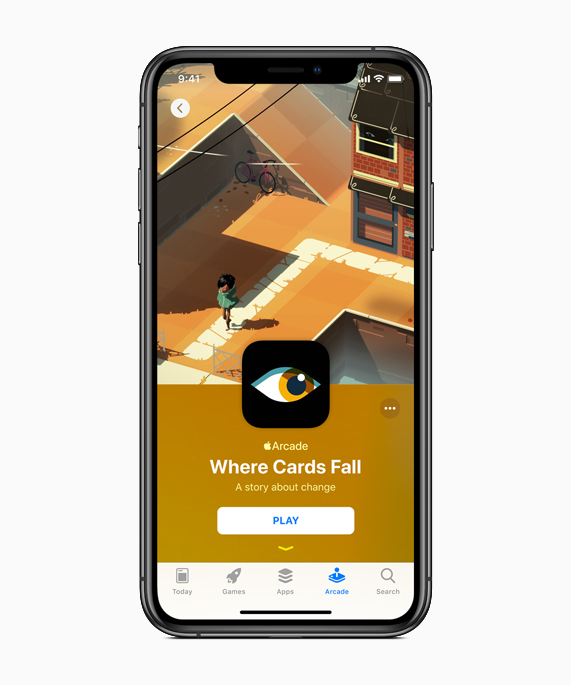 iPhone’da, Apple Arcade’deki Where Cards Fall oyunundan bir görüntü.