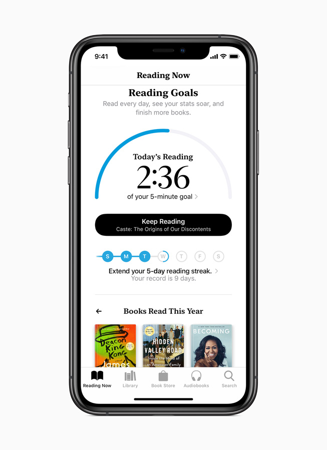 صفحة علامة تبويب أهداف القراءة على Apple Books. 