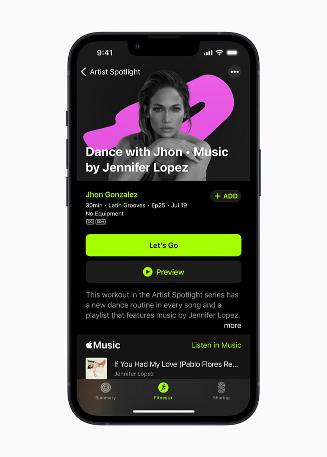 La série Artiste à l’honneur d’Apple Fitness+ affichant un morceau d’Alicia Keys sur iPhone 13 Pro.