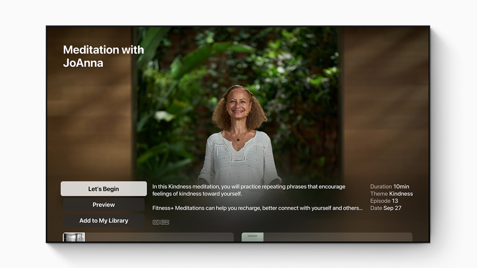 Séance de Méditation guidée en vidéo d’Apple Fitness+ sur Apple TV avec un membre de l’équipe Fitness+. 