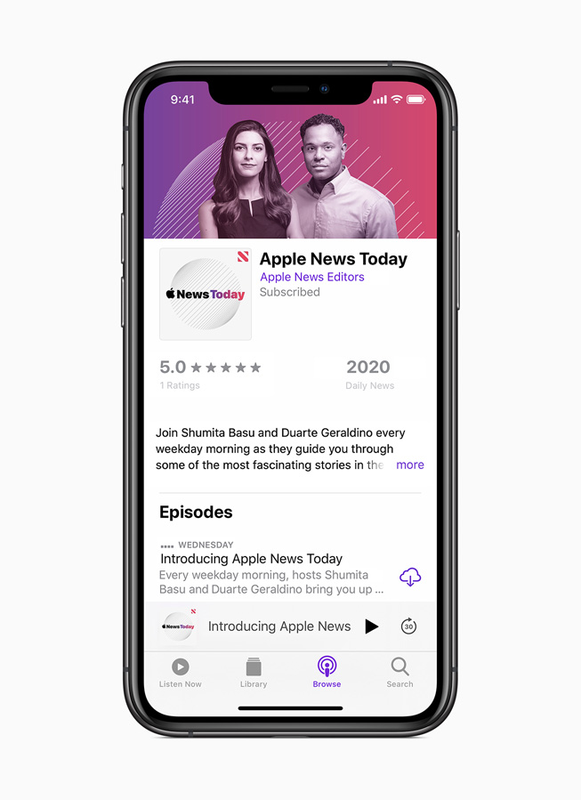 Shumita Basu et Duarte Geraldino du bulletin Aujourd’hui dans Apple News, sur iPhone 11 Pro.