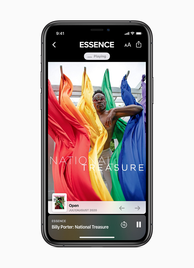 Un reportage audio Apple News+ tiré du magazine ESSENCE, sur iPhone 11 Pro.