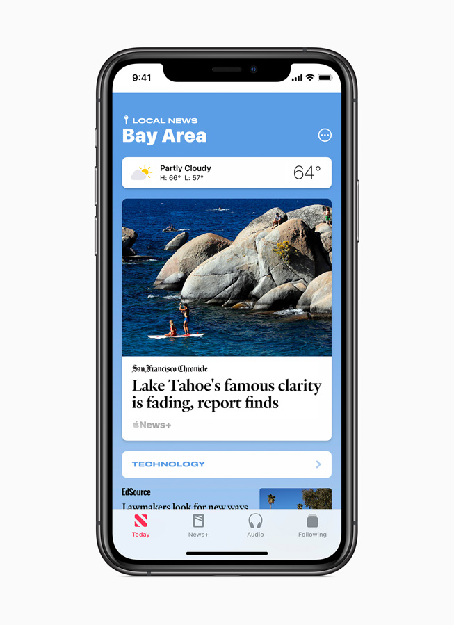 Des nouvelles locales sélectionnées pour la région de la baie de San Francisco, sur iPhone 11 Pro.