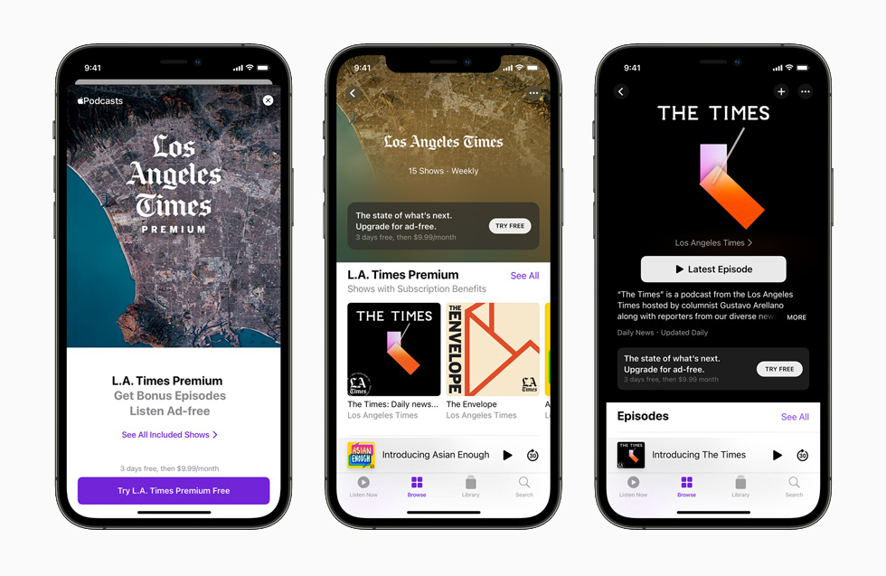 Apple Podcasts-abonnementer og -kanaler vist på iPhone 12 Pro. 