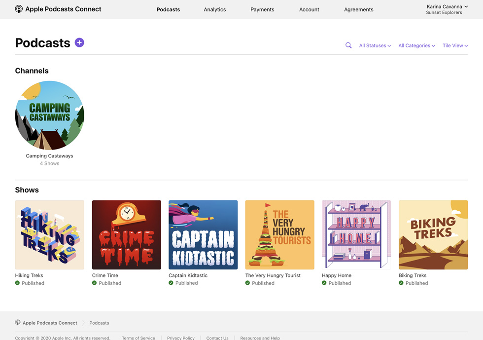 Apple Podcasts Connect’in kullanıcı arayüzü.