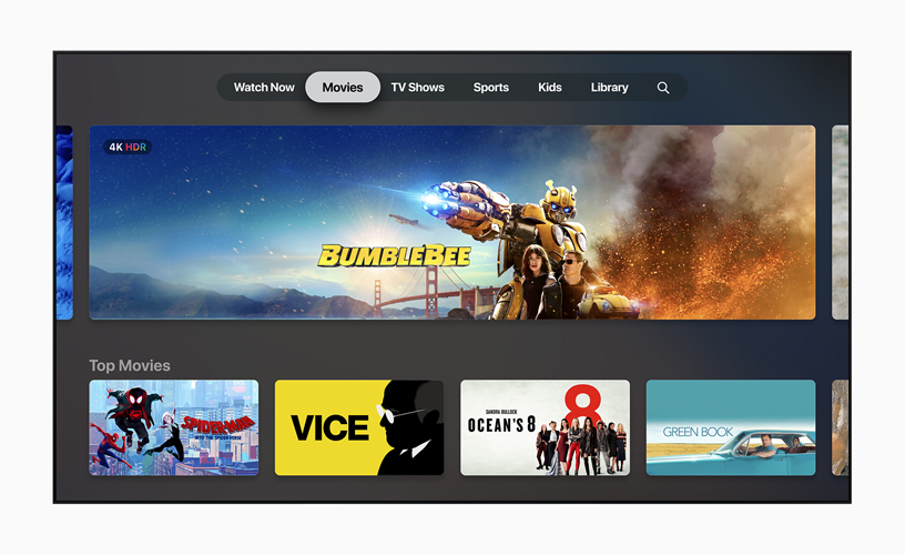 Apple TV uygulamasında Filmler ekranı.