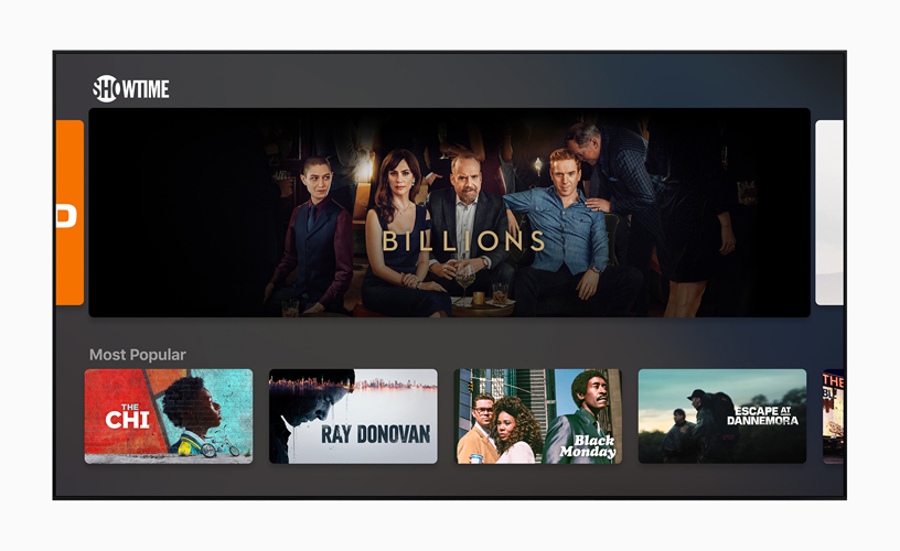 Apple TV uygulamasında Showtime ana sayfası.