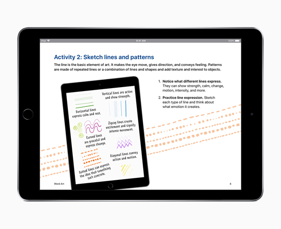 Everyone Can Create’in Etkinlik ekranını gösteren iPad.
