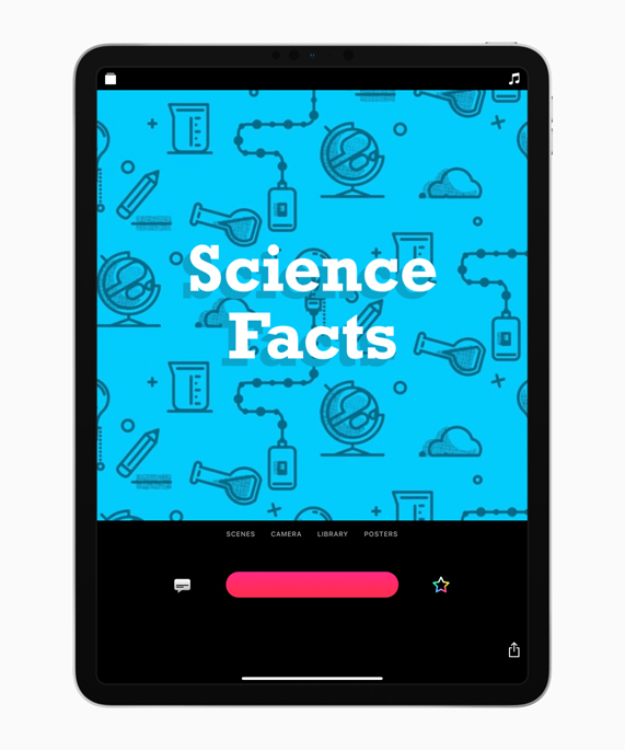 iPad’deki yeni Clips uygulamasında bir Bilimsel Gerçekler posteri.