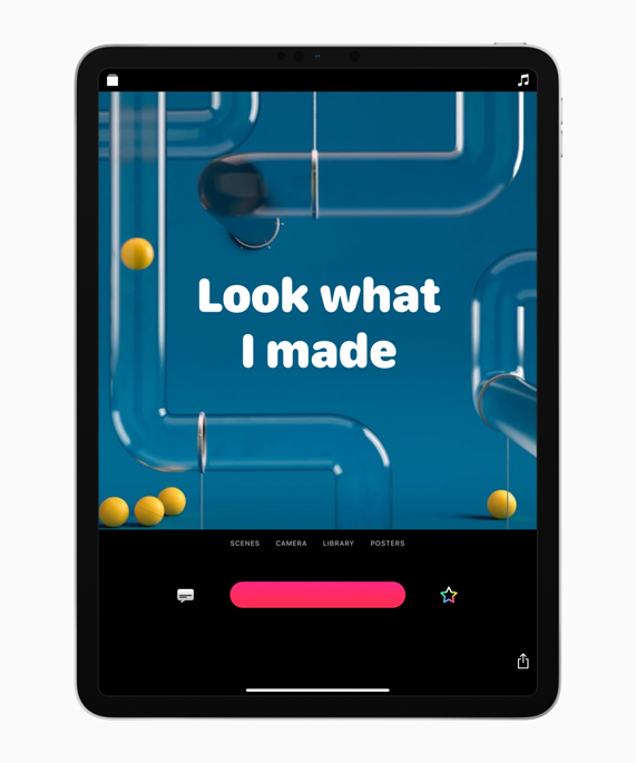 iPad ekranında bir Clips metin etiketi.
