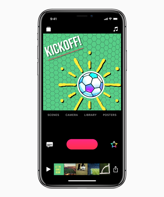 iPhone X’daki Dünya Kupası için başlama vuruşu Clips ekranı