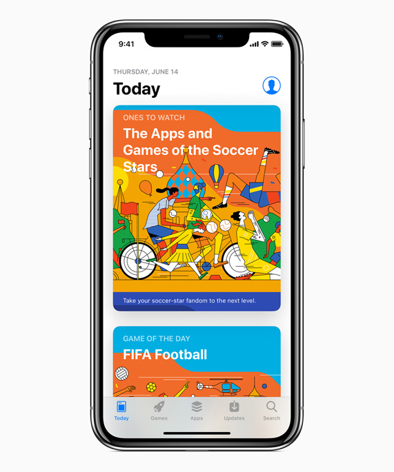 iPhone X’daki App Store’da yer alan Dünya Kupası içerik menüsü illüstrasyonu