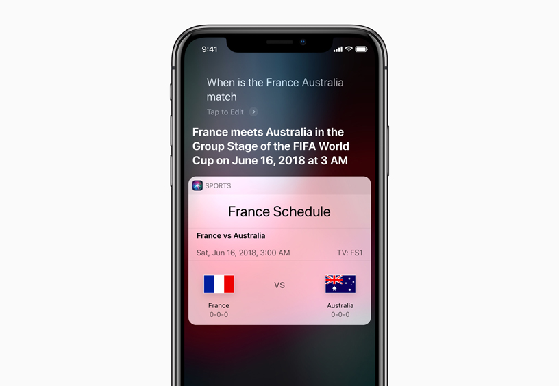 Siri, iPhone X’da Fransa Dünya Kupası programıyla ilgili bir soruyu yanıtlıyor