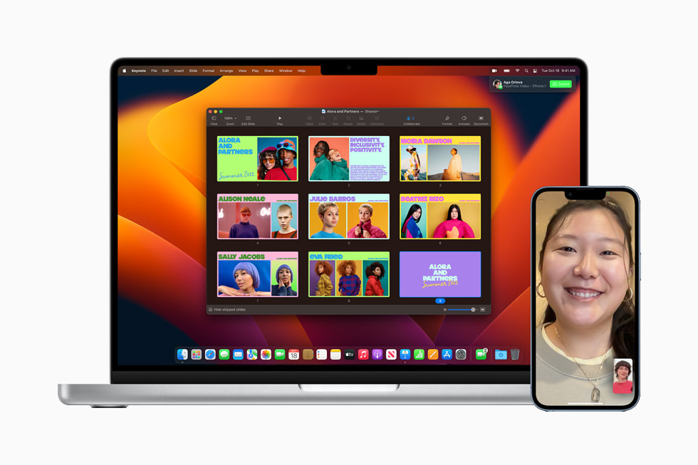 MacBook ProとiPhoneの間でのFaceTimeのHandoff。