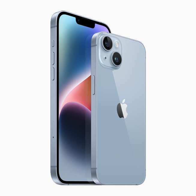 iPhone 14 och iPhone 14 Plus i den nya blå finishen.