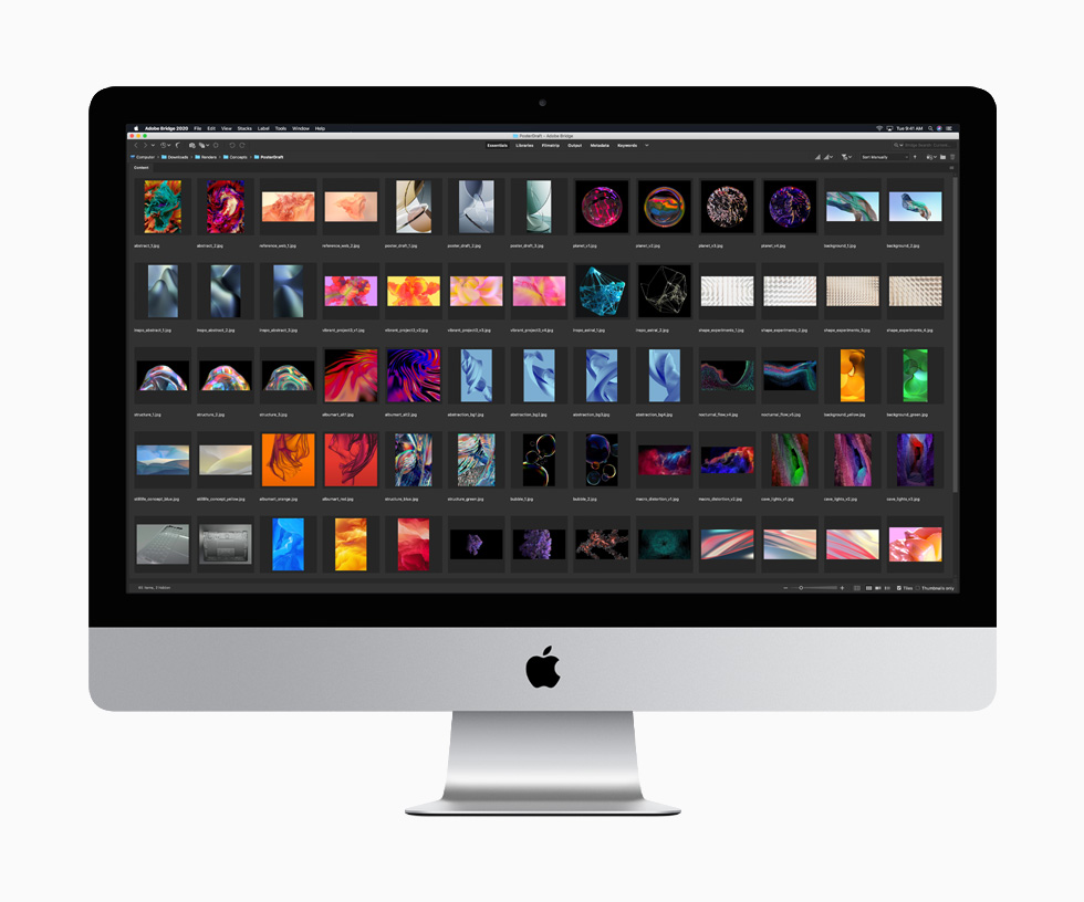 27 inç iMac’te görüntülenen çeşitli grafiklere ait altmış beş JPEG küçük resim, daha büyük depolama kapasitesine dair bir fikir veriyor.
