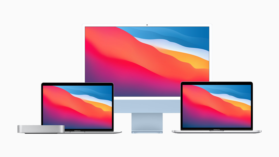 새로운 iMac, MacBook Air, 13형 MacBook Pro, Mac mini 등이 포함된 Mac 제품군.