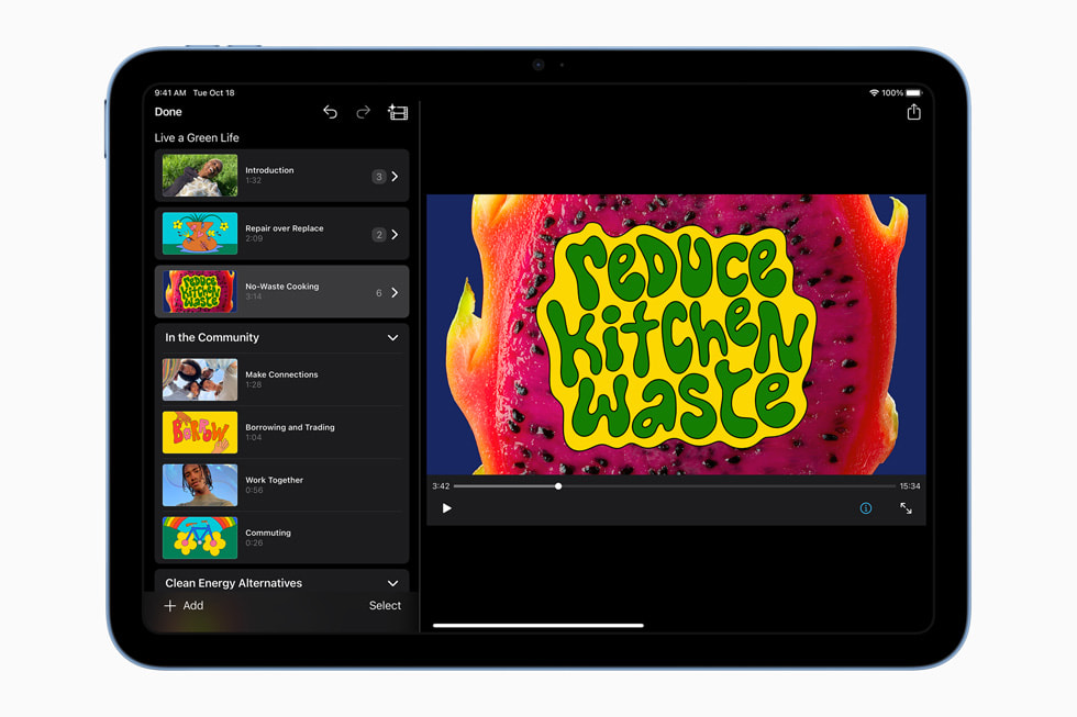 Yeni iPad’deki iMovie’de düzenleme yapılıyor.