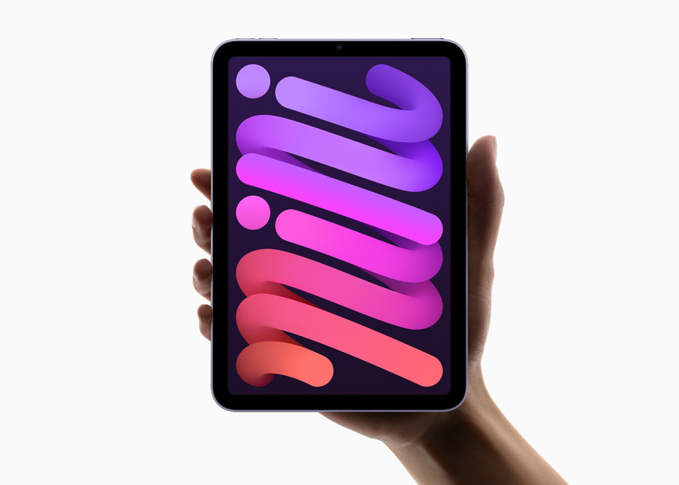 iPad mini를 세로로 들고 있는 손.
