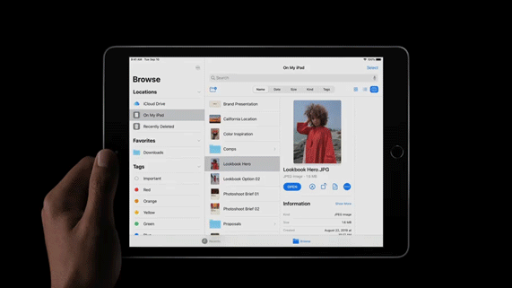 iPad’de Dosyalar uygulaması.
