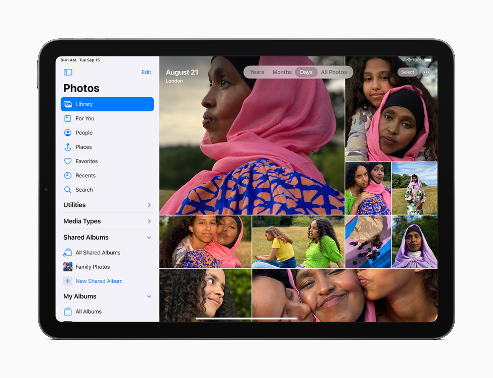 iPad Air’de yeniden tasarlanmış Fotoğraflar uygulaması.