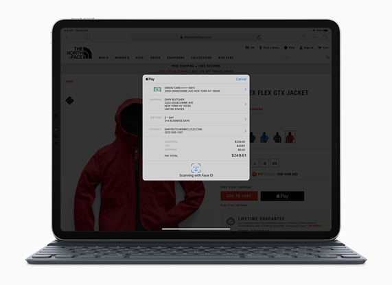 iPad Pro’da Apple Pay ekranı.