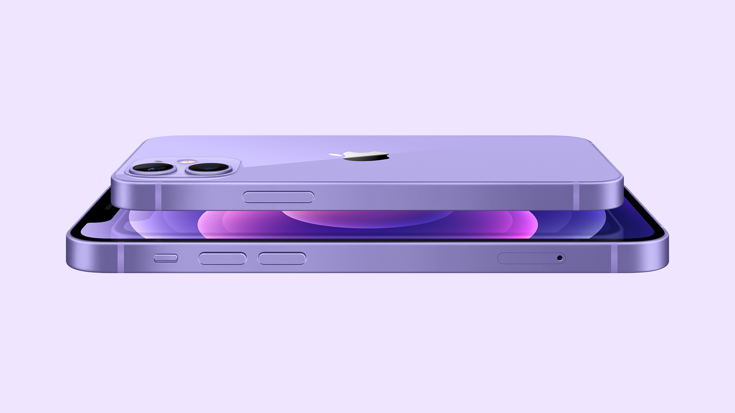 퍼플 색상의 iPhone 12 및 iPhone 12 mini.