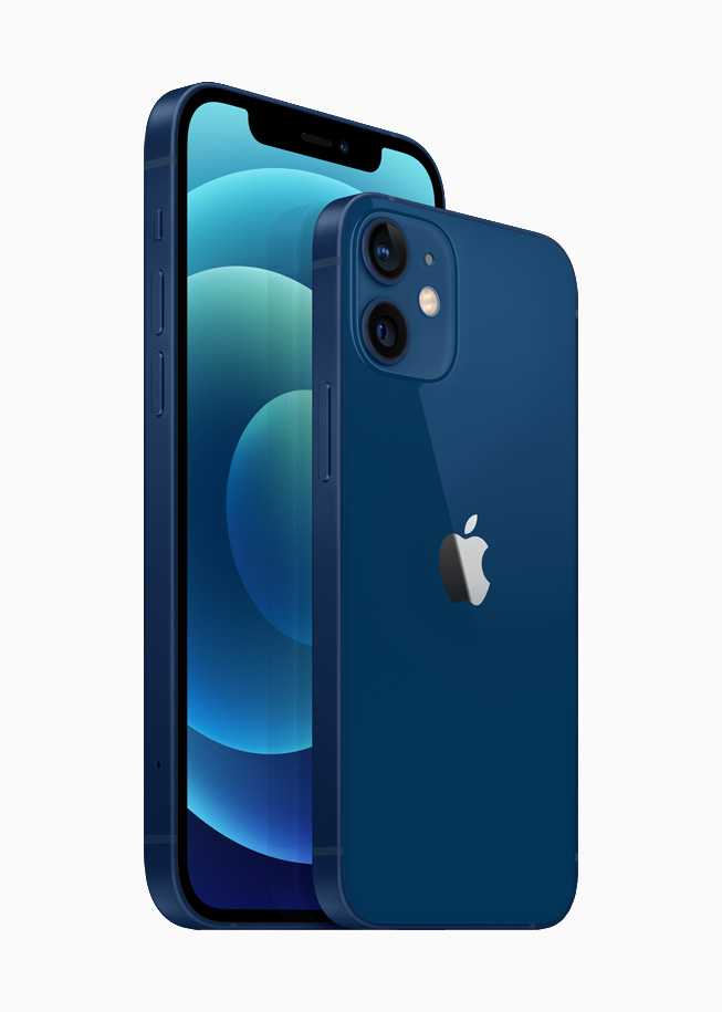 Alüminyum mavi iPhone 12 ve iPhone 12 mini.