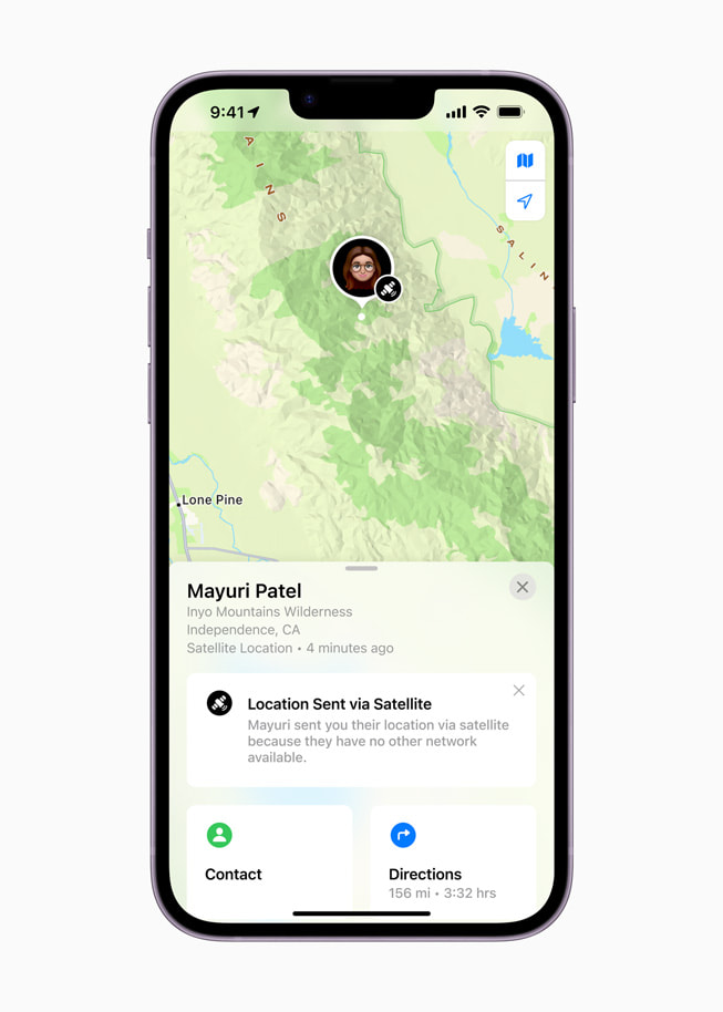 Un écran dans Localiser par satellite montrant la position satellite d’un utilisateur.