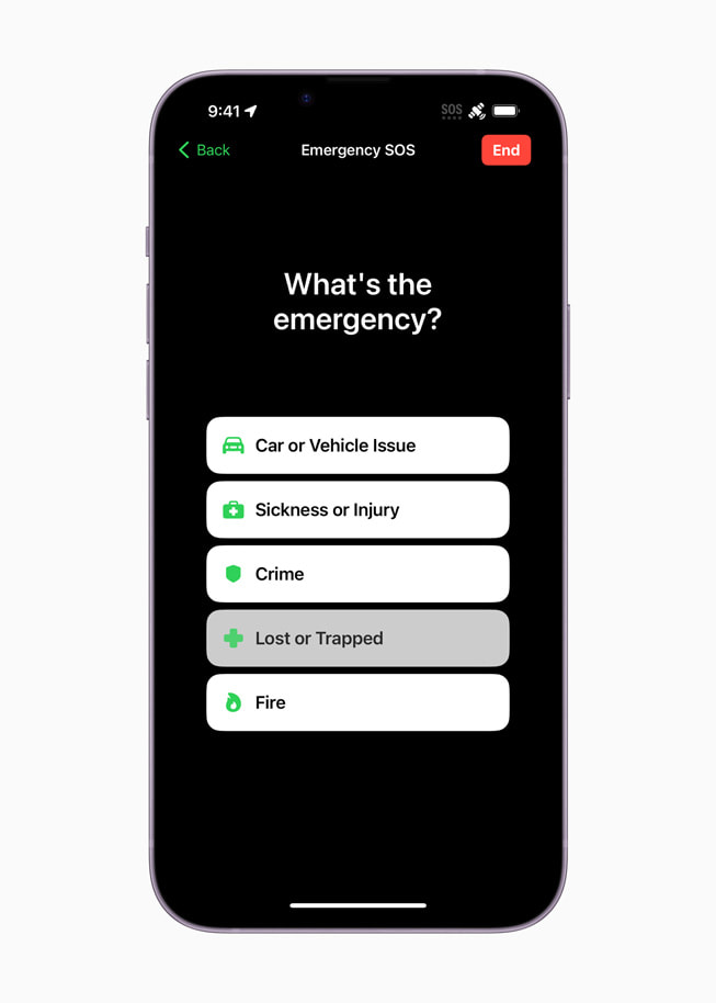Un écran d’iPhone avec un message demandant à l’utilisateur quelle est son urgence.