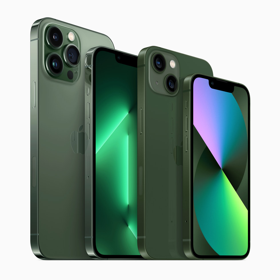 Yeni köknar yeşili iPhone 13 Pro ve yeşil iPhone 13.