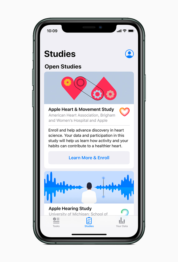 iPhone’da sağlıklı çalışma kaydı seçeneklerini gösteren yeni Research uygulaması.