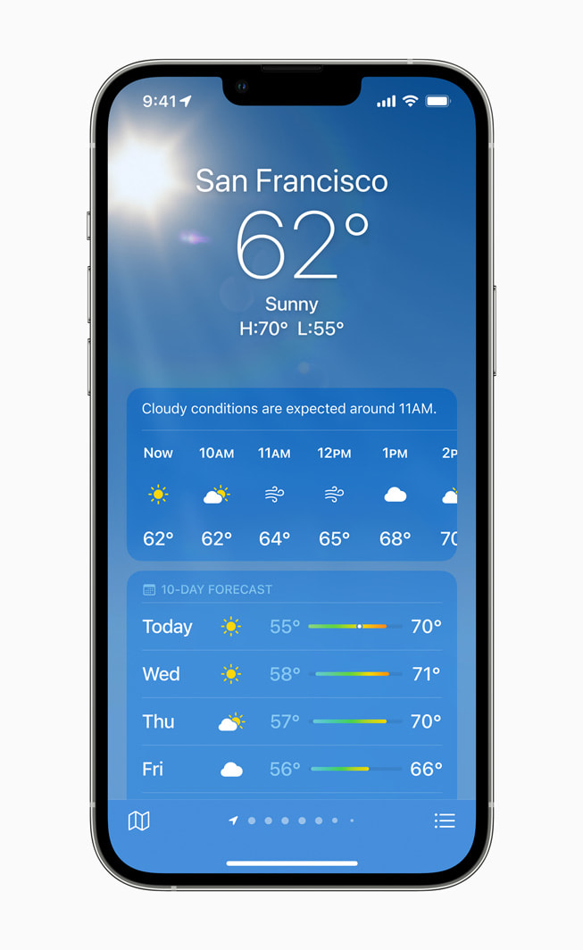 iPhone 13 Pro, iOS 15’te, güncellenen Hava Durumu uygulamasını kullanıyor. 